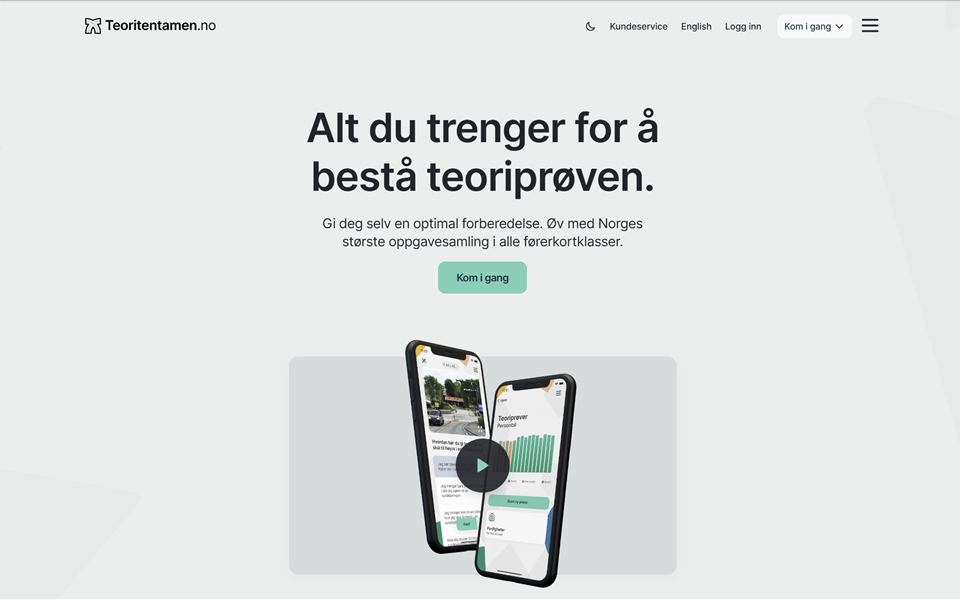 Skjermbilde av Teoritentamens offentlige landingsside
