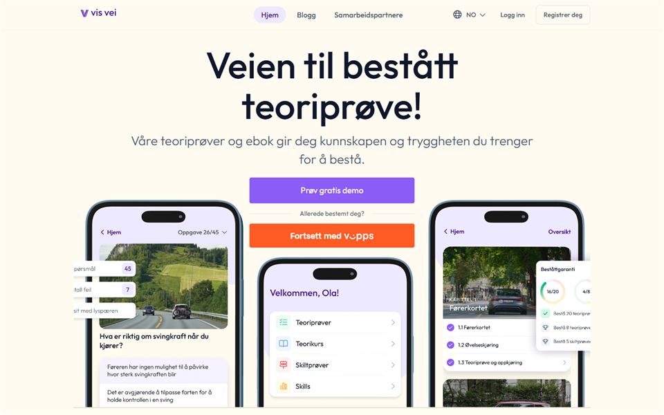 Skjermbilde av Visveis offentlige landingsside